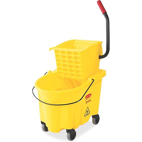 Rubbermaid Commercial WaveBrake 2.0® 26 QT Side-Press Mop Bucket and Wringer, Yellow FG748000YEL