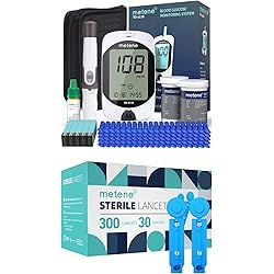 Metene TD-4116 Blood Glucose Monitor Kit, 100 Count Glucometer Test Strips for Diabetes and 400 Count 30 Gauge Lancets, Diabetes Testing Kit with Control Solution, Coding-free Blood Sugar Meter