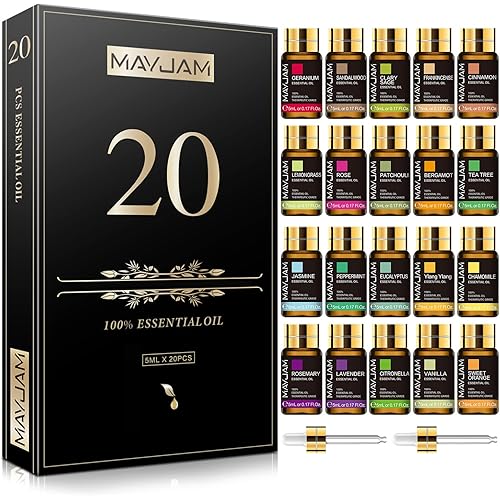 MAYJAM 20 Pcs Pure Essential Oil Gift Set, for Diffuser, Humidifiers, Skin Care, Massage, Fragrance Oil Scent for DIY Candle and Soap Making, Gift for Friend 5ML