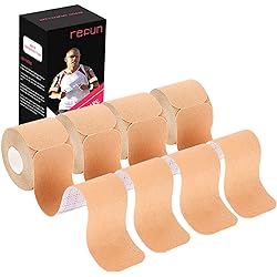 REFUN Kinesiology Tape Precut 4 Rolls Pack, Elastic Therapeutic Sports Tape for Knee Shoulder and Elbow, Pain Relief, Waterproof, Latex Free, 2 x 16.5 feet Per Roll, 20 Precut 10 Inch Strips