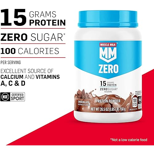 Muscle Mik ZERO Shake, Vanilla, 11.16 Fl Oz Bottles Pack of 12 Muscle Milk ZERO, 100 Calorie Protein Powder, Vanilla, 15g Protein, 1.65 Pound, 25 Servings