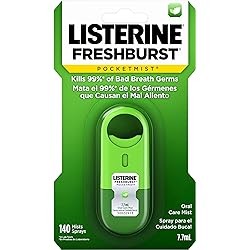 Listerine Freshburst Pocketmist Fresh Breath Oral Care Mist, Non-Aerosol Sugar-Free Minty Breath Refresher Spray to Kill 99% of Bad Breath Germs, Portable, Spearmint Flavor, 7.7 mL Pack of 6 White