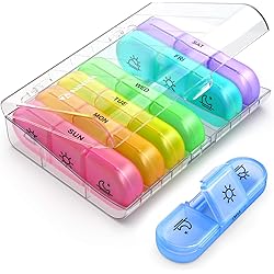 AUVON Weekly Pill Organizer 3-Times-A-Day, Portable 7 Day Pill Box Case with Large Separate Compartments to Hold Medication, Vitamins, Fish Oil and Supplements