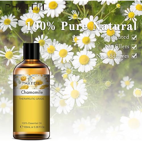 PHATOIL 100ML Chamomile Essential Oil - 3.38FL.OZ Essential Oils for Diffusers for Home - Chamomile Oil Aromatherapy Oils with Glass Dropper