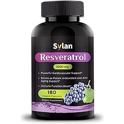 Sylan Trans Resveratrol 1000mg 180 Capsules Antioxidant Anti Aging Supplement Supports Heart Health Natural Weight Loss Joint Support Brain Function & Immune System Health Veggie Non-GMO Made in USA