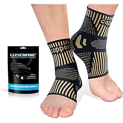 Lusenone Copper Ankle Brace Support for Men & Women Pair, Best Ankle Compression Sleeve Socks for Plantar Fasciitis, Sprained Ankle, Achilles Tendon, Pain Relief, Recovery, Sports