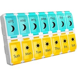 GOGOODA Extra Large Pill Organizer 2 Times a Day, XL AM PM Weekly Pill Box Quick Fill Vitamin Container Medicine Organizer Holder Yellow-Green