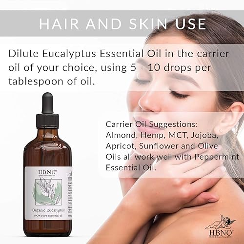 HBNO Organic Eucalyptus Globulus Essential Oil 4 oz 120 ml - 100% Pure & USDA Certified, Eucalyptus Essential Oil Globulus for Diffuser - Perfect for Relaxation & Skin Therapy