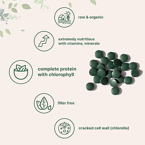 Organic Chlorella Spirulina Tablets, 3000mg Per Serving, 720 Counts, 4 Months Supply, 5050 Blend Superfood, No Filler, No Additives, Cracked Cell Wall, Rich in Vegan Protein & Chlorophyll