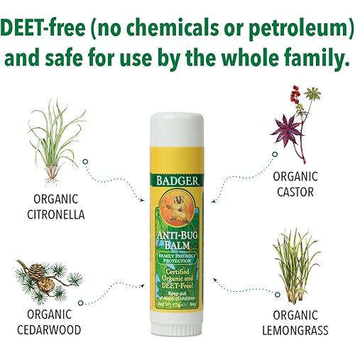 Badger - Anti-Bug Balm Stick DEET-Free Mosquito Repelling Balm Stick, Badger Balm Bug Repellent Stick, Certified Organic Insect Repellent, 0.6 oz 2 Pack