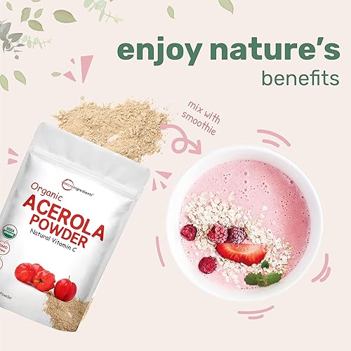 2 Pack of Pure USDA Organic Acerola Cherry Powder, Natural and Organic Vitamin C for Immune System, 8 Ounce, No GMO, No Gluten, Brazil Origin