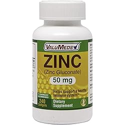 ValuMeds Zinc Gluconate 50mg Softgels Dietary Supplement for Women and Men, 240 Softgels, Non-GMO and Gluten Free, Immune, Endocrine, Skeletal, and Cognitive Support