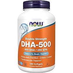 NOW Supplements, DHA-500 with 250 EPA, Molecularly Distilled, Supports Brain Health, 180 Softgels
