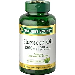 Nature's Bounty Flaxseed and Omega 3, Dietary Supplement, Supports Cardiovascular Health, 1200mg, Softgels, 125 Count Pack of 1