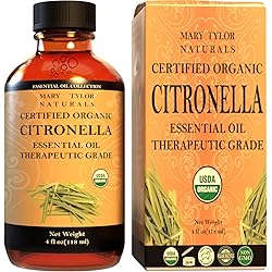 Organic Citronella Essential Oil 4 oz USDA Certified 100% Pure and Natural, Therapeutic Grade Perfect for Aromatherapy, Diffuser, DIY and More by Mary Tylor Naturals