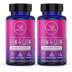 Herb Krave- Flow and Glow Natural Hormone Balance for Women: PMS & Menopause Relief- for Cramps, Hot Flashes, Mood Swings & Night Sweats with Donq Quai & Black Cohosh for Menopause- 60 Vegan Capsules