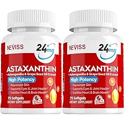 Astaxanthin 24mg Strength Supplement from MicroAlgae, with Ashwagandha Root & Grape Seed Oil Extract - Powerful Antioxidant, Anti-Aging, for Eyes, Skin, Joint, Heart & Brain Health, 5 Months Supply