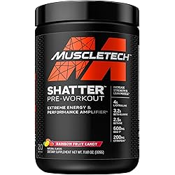 Pre Workout Powder | MuscleTech Shatter Pre-Workout | PreWorkout Powder for Men & Women | PreWorkout Energy Powder Drink Mix | Sports Nutrition Pre-Workout Products | Rainbow Fruit Candy 20 Servings