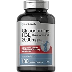 Glucosamine HCL | with Hyaluronic Acid | 2000mg | 180 Coated Caplets | Non-GMO & Gluten Free Supplement | by Horbaach