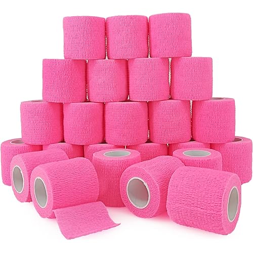 2” x 5 Yards Elastic Breathable Flexible Self Adhesive Bandage Wrap, 24 Rolls Pink and 24 Rolls Rainbow