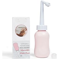Adorable Pink Peri Bottle - Portable Bidet Upside Down There Softer Care Squeeze | Menstrual Cup Buddy Waterproof Travel Bag | NO More Wasting Toilet Paper Messy Period wash Changing 300 ml 10 oz