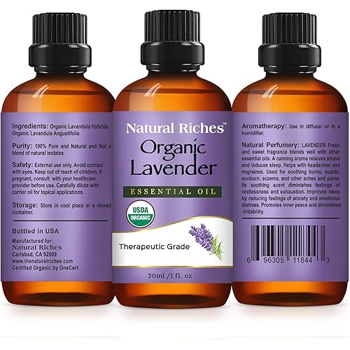 Natural Riches Organic Lavender Essential Oil with Premium Therapeutic Quality Pure USDA Certified - for Diffuser, Aromatherapy, Sleep, Meditation, Candles & Massage - 1 fl. oz