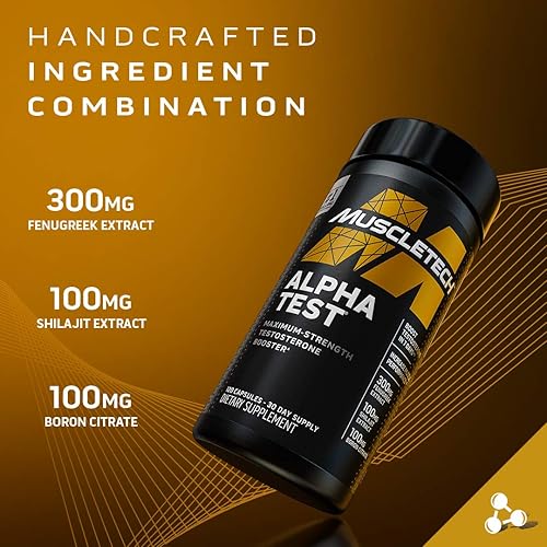 Testosterone Booster for Men | MuscleTech AlphaTest | Tribulus Terrestris & Boron Supplement | Max-Strength ATP & Test Booster | Daily Workout Supplements for Men, 120 Pills Package May Vary