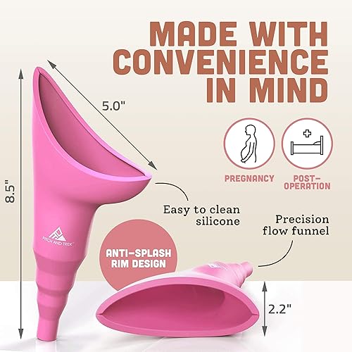 Pitch and Trek Female Urination Device, Silicone Standing Pee Funnel wDiscreet Carry Bag, for Travel, Road Trip, Festival, Camping & Hiking Gear Essentials for Women, Pink