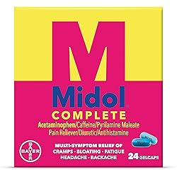 Midol Complete Menstrual Pain Relief Gelcaps with Acetaminophen for Menstrual Symptom Relief - 24 Count Packaging May Vary