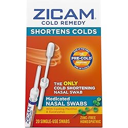 Zicam Cold Remedy Nasal Swabs with Cooling Menthol & Eucalyptus, 20 Count Pack of 1