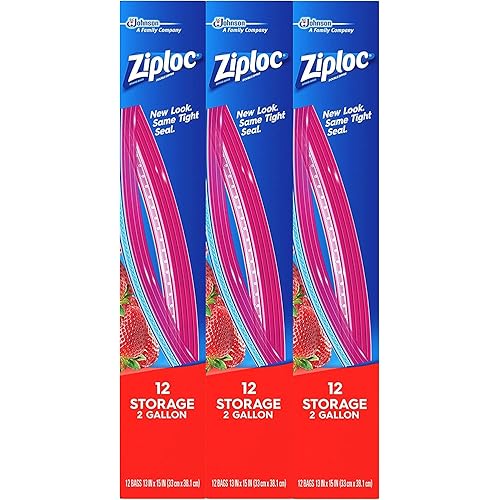 Ziploc Two Gallon Food Storage Bags, Grip 'n Seal Technology for Easier Grip, Open, and Close, 12 Count, Pack of 3 36 Total Bags