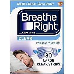 Breathe Right Nasal Strips to Stop Snoring, Drug-Free, Clear for Sensitive Skin, 30 count Pack of 2 Pack May Vary