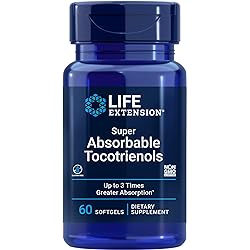 Life Extension Super Absorbable Tocotrienols – Vitamin E D-alpha tocopherol Supplement Pills For Healthy Brain, Hair, Skin, Eye and Immune System – Gluten-Free, Non-GMO – 60 Softgels