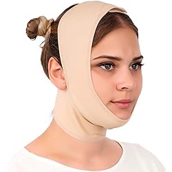 Post Surgery Neck and Chin Compression Garment Wrap Bandage for Women, Face Slimmer, Jowl Tightening, Neck Coverage, Chin Lifting Strap M