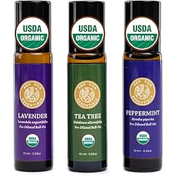 Organic Roll On Essential Oils Classic Gift Set, 100% Pure USDA Certified - Lavender, Peppermint & Tea Tree - Stress, Energy, Skin Care