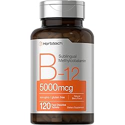 B12 Sublingual Methylcobalamin | 5000mcg | 120 Fast Dissolve Tablets | Vegetarian, Non-GMO and Gluten Free Supplement | by Horbaach