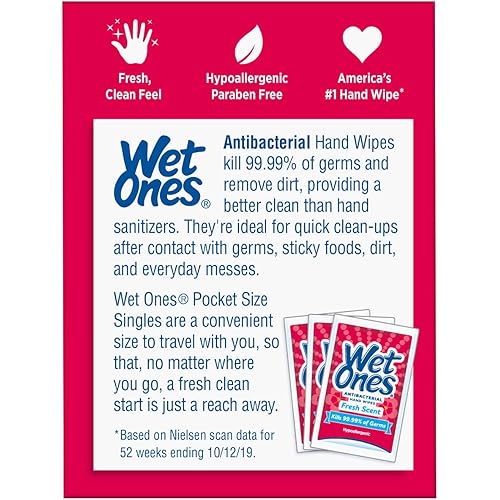 Wet Ones Antibacterial Hand Wipes, Fresh Scent, 24 count Wipes Pack of 6, Packaging May Vary