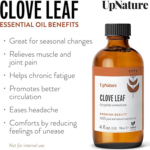 UpNature Clove Essential Oil - 100% Natural & Pure , Undiluted, Premium Quality Aromatherapy Oil Relief & Promotes Healthy Gums, Clove Oil for Tooth Aches, Soothe Headaches , 4oz