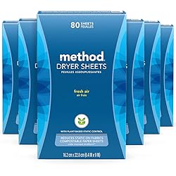 Method Dryer Sheets, Fresh Air, 80 Sheets, 6 pack, Packaging May Vary