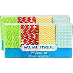 Funwares Pocket Sized White Travel Facial Tissue, 8 Packs, 72 Sheets, Geometric Print Designed Package, Count Pack of 8, 8 Pack