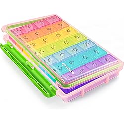 AUVON iMedassist Moisture-Proof Weekly Pill Organizer 4 Times a Day, Large 7 Day Pill Box Portable for Travel with Removable Individual Pill Containers to Hold Vitamins, Supplements and Medication