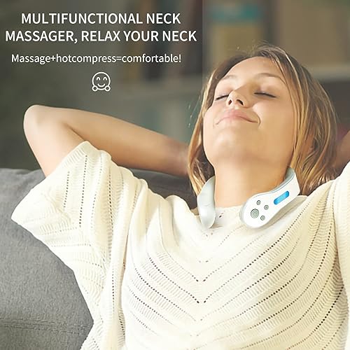 Neck Massager with Heat, Wireless Smart Neck Massager for Pain Relief, Deep Tissue Massager for Home, Office, Outdoor, Suit for Dad, Mom, Friends, Classmate Gift White