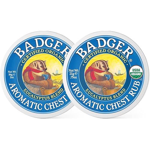 Badger - Aromatic Chest Rub, Eucalyptus & Mint, Certified Organic, Soothing Vapor Rub with Eucalyptus Essential Oils, Baby Chest Rub, Vapor Rub Ointment, 0.75 oz - 2-Pack