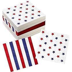 4th of July Napkins - 50 PK - 3 ply Fourth of July Cocktail Napkins July 4 Decorations Décor Patriotic American Flag Birthday Party Favors Independence Day
