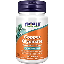 NOW Supplements, Copper Glycinate with 3mg Albion Copper, Promotes Structural Health, 120 Tablets, Light Gray, Tan