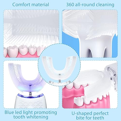 2 Pieces Ultrasonic Electric Toothbrush Adults U Shaped Toothbrush Whole Mouth Toothbrush Whitening Automatic Toothbrush Rechargeable Washable Travel Home Use Black, White,Chic Style