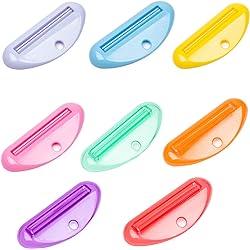 kiniza 8 Pcs Toothpaste Tube Squeezer Dispenser, Plastic Tube Squeezer Holder Toothpaste Clips for Saving Toothpaste Facial Cleanser Creams Paint and More Tubular ItemsRandom Colors
