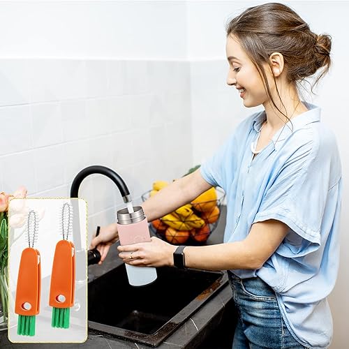 4 Pcs Mini Cup Cover Cleaning Brush 3 in 1 Carrot Shaped Bottle Cleaner Brush Multipurpose Water Bottle Cleaner Portable Cleaning Helper for Window Slot, Kitchen