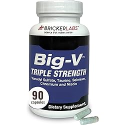 Big-V Triple Strength Dietary Supplement with Vanadyl Sulfate 30 mg, Taurine 800 mg, Selenium, Chromium and Niacin, Blood Sugar Supplement, 90 Capsules