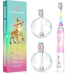 Dada-Tech Kids Electric Toothbrush, Soft Battery Tooth Brush with Timer Powered by Sonic Technology for Children Boys and Girls, Waterproof for Shower Pink